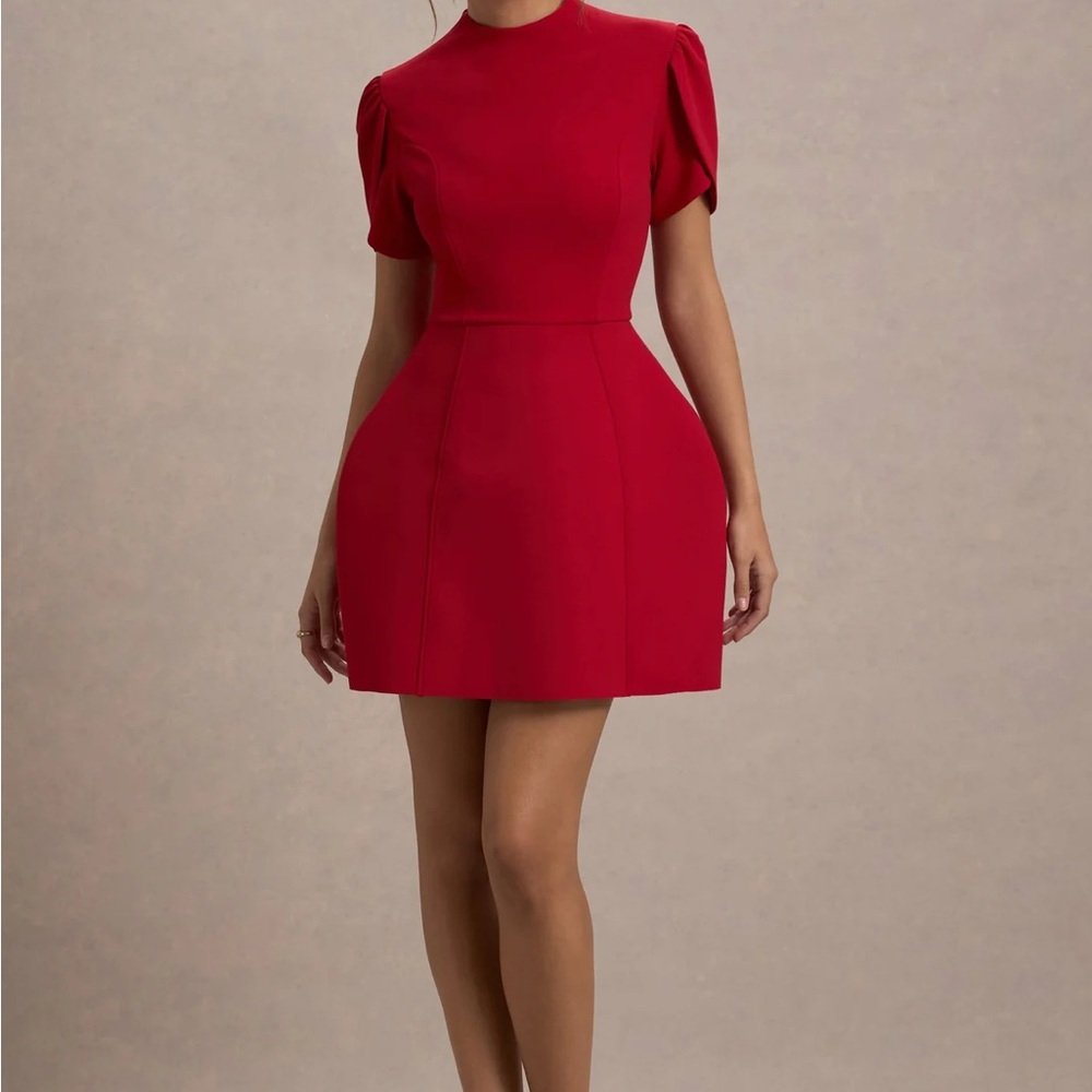 Chic Scarlet Mini Dress - Picture 3 of 7